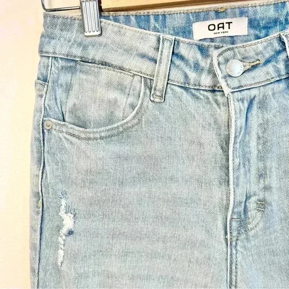 OAT NEW YORK High Rise Distressed Flare Jeans In Vanilla Sky Light Size 26 - Picture 6 of 15